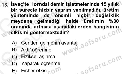 İktisadi Kalkınma Dersi 2017 - 2018 Yılı (Final) Dönem Sonu Sınav Soruları 13. Soru