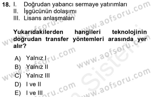 İktisadi Kalkınma Dersi 2017 - 2018 Yılı (Final) Dönem Sonu Sınav Soruları 18. Soru