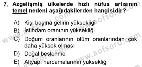 İktisadi Kalkınma Dersi 2017 - 2018 Yılı (Final) Dönem Sonu Sınav Soruları 7. Soru