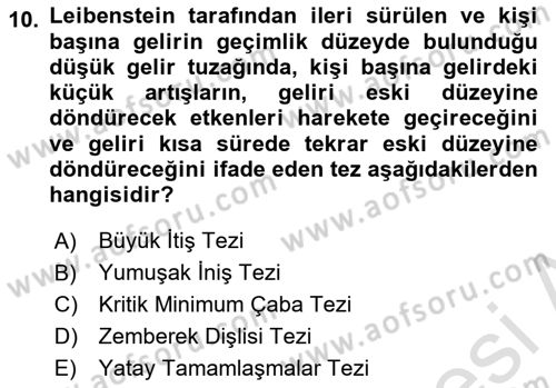 İktisadi Kalkınma Dersi 2018 - 2019 Yılı 3 Ders Sınav Soruları 10. Soru