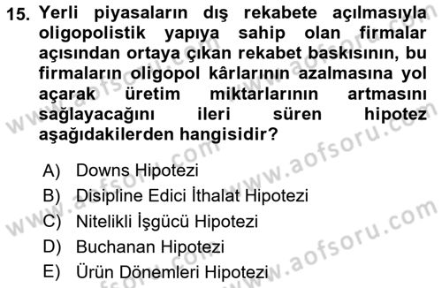 İktisadi Kalkınma Dersi 2018 - 2019 Yılı 3 Ders Sınav Soruları 15. Soru