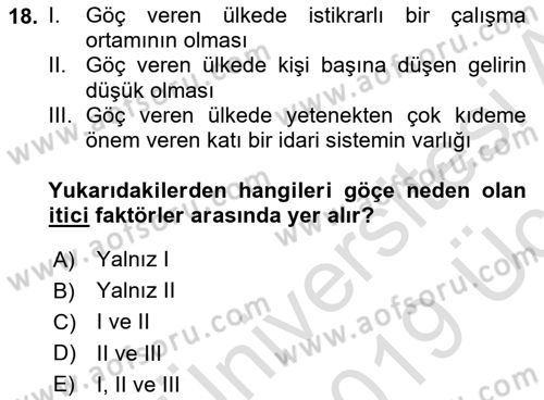 İktisadi Kalkınma Dersi 2018 - 2019 Yılı 3 Ders Sınav Soruları 18. Soru