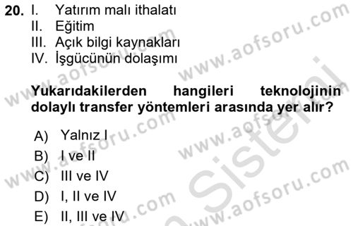 İktisadi Kalkınma Dersi 2018 - 2019 Yılı 3 Ders Sınav Soruları 20. Soru