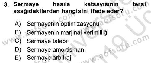 İktisadi Kalkınma Dersi 2018 - 2019 Yılı 3 Ders Sınav Soruları 3. Soru