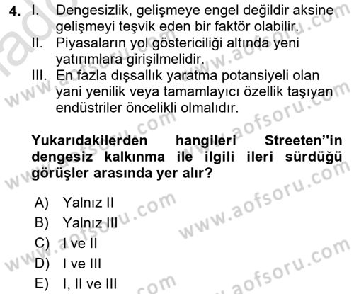 İktisadi Kalkınma Dersi 2018 - 2019 Yılı 3 Ders Sınav Soruları 4. Soru