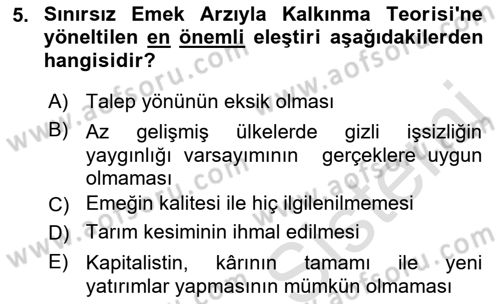 İktisadi Kalkınma Dersi 2018 - 2019 Yılı 3 Ders Sınav Soruları 5. Soru