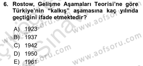 İktisadi Kalkınma Dersi 2018 - 2019 Yılı 3 Ders Sınav Soruları 6. Soru