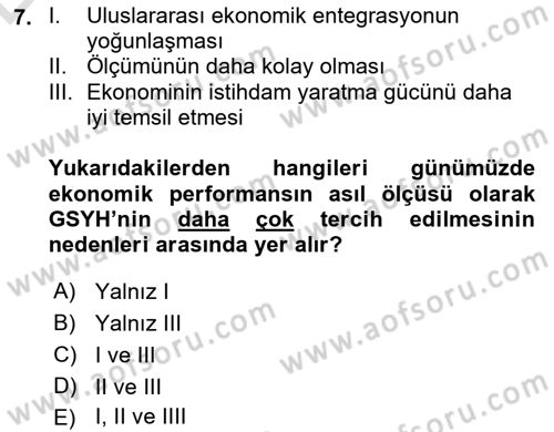 İktisadi Kalkınma Dersi 2018 - 2019 Yılı 3 Ders Sınav Soruları 7. Soru