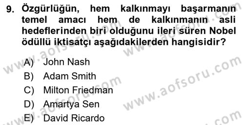 İktisadi Kalkınma Dersi 2018 - 2019 Yılı 3 Ders Sınav Soruları 9. Soru
