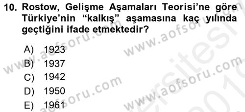 İktisadi Kalkınma Dersi Ara Sınavı Deneme Sınav Soruları 10. Soru