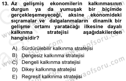 İktisadi Kalkınma Dersi 2018 - 2019 Yılı (Vize) Ara Sınav Soruları 13. Soru