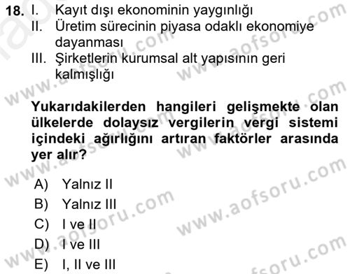 İktisadi Kalkınma Dersi Ara Sınavı Deneme Sınav Soruları 18. Soru