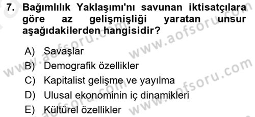 İktisadi Kalkınma Dersi 2018 - 2019 Yılı (Vize) Ara Sınav Soruları 7. Soru