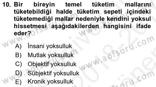 İktisadi Kalkınma Dersi 2018 - 2019 Yılı (Final) Dönem Sonu Sınav Soruları 10. Soru