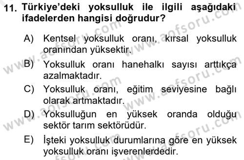 İktisadi Kalkınma Dersi 2018 - 2019 Yılı (Final) Dönem Sonu Sınav Soruları 11. Soru