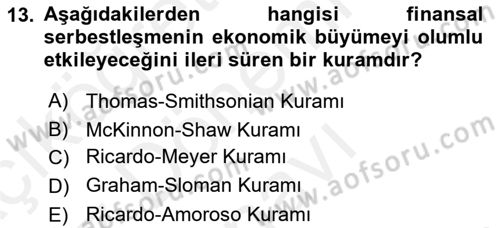 İktisadi Kalkınma Dersi 2018 - 2019 Yılı (Final) Dönem Sonu Sınav Soruları 13. Soru