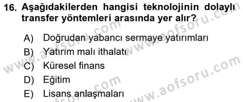 İktisadi Kalkınma Dersi 2018 - 2019 Yılı (Final) Dönem Sonu Sınav Soruları 16. Soru
