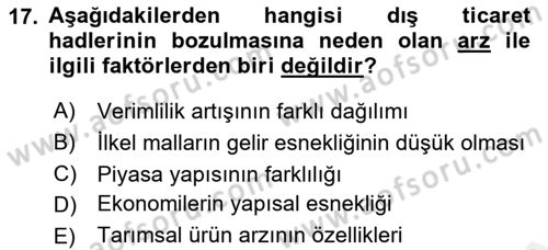 İktisadi Kalkınma Dersi 2018 - 2019 Yılı (Final) Dönem Sonu Sınav Soruları 17. Soru