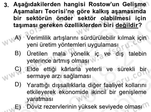 İktisadi Kalkınma Dersi 2018 - 2019 Yılı (Final) Dönem Sonu Sınav Soruları 3. Soru
