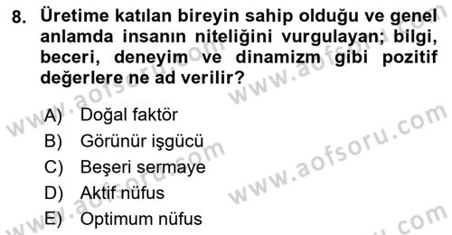 İktisadi Kalkınma Dersi 2018 - 2019 Yılı (Final) Dönem Sonu Sınav Soruları 8. Soru