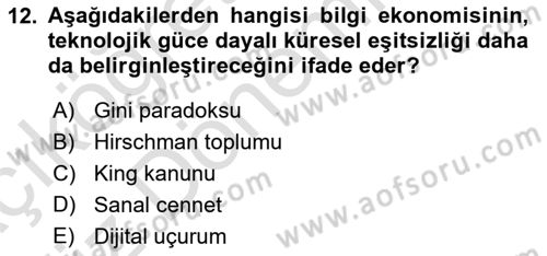 İktisadi Kalkınma Dersi 2019 - 2020 Yılı (Vize) Ara Sınav Soruları 12. Soru