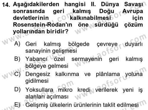 İktisadi Kalkınma Dersi 2019 - 2020 Yılı (Vize) Ara Sınav Soruları 14. Soru
