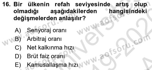 İktisadi Kalkınma Dersi Ara Sınavı Deneme Sınav Soruları 16. Soru