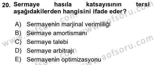 İktisadi Kalkınma Dersi 2019 - 2020 Yılı (Vize) Ara Sınav Soruları 20. Soru