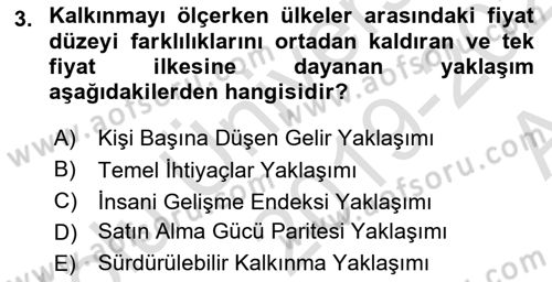 İktisadi Kalkınma Dersi Ara Sınavı Deneme Sınav Soruları 3. Soru