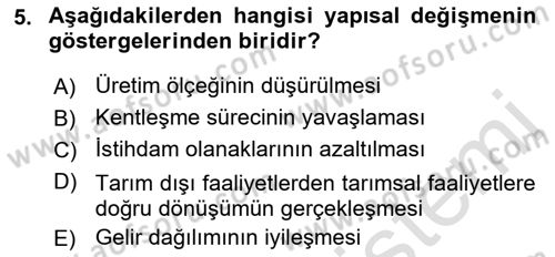 İktisadi Kalkınma Dersi Ara Sınavı Deneme Sınav Soruları 5. Soru