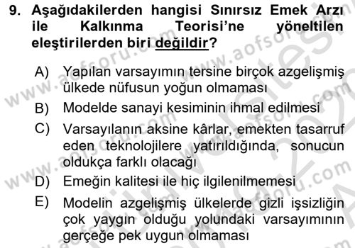 İktisadi Kalkınma Dersi Ara Sınavı Deneme Sınav Soruları 9. Soru