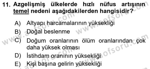 İktisadi Kalkınma Dersi 2019 - 2020 Yılı (Final) Dönem Sonu Sınav Soruları 11. Soru