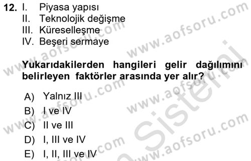 İktisadi Kalkınma Dersi 2019 - 2020 Yılı (Final) Dönem Sonu Sınav Soruları 12. Soru