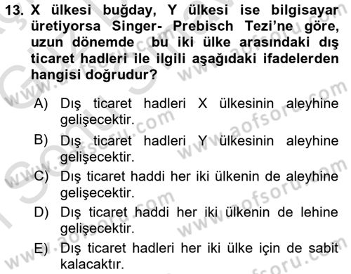 İktisadi Kalkınma Dersi 2019 - 2020 Yılı (Final) Dönem Sonu Sınav Soruları 13. Soru