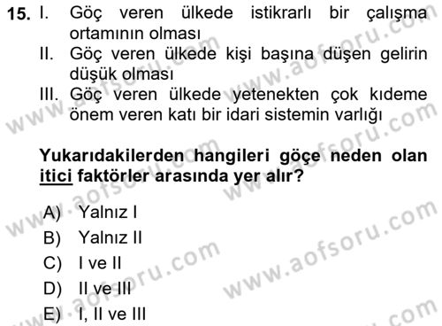 İktisadi Kalkınma Dersi 2019 - 2020 Yılı (Final) Dönem Sonu Sınav Soruları 15. Soru
