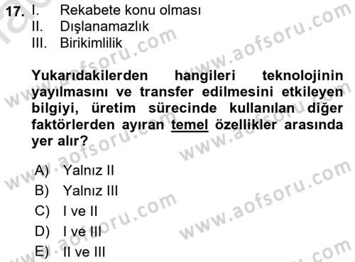 İktisadi Kalkınma Dersi 2019 - 2020 Yılı (Final) Dönem Sonu Sınav Soruları 17. Soru
