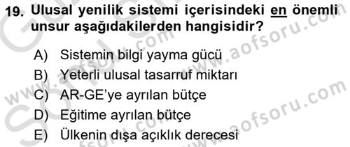 İktisadi Kalkınma Dersi 2019 - 2020 Yılı (Final) Dönem Sonu Sınav Soruları 19. Soru