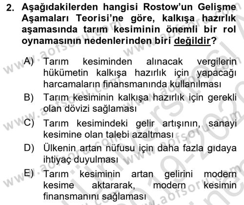 İktisadi Kalkınma Dersi 2019 - 2020 Yılı (Final) Dönem Sonu Sınav Soruları 2. Soru