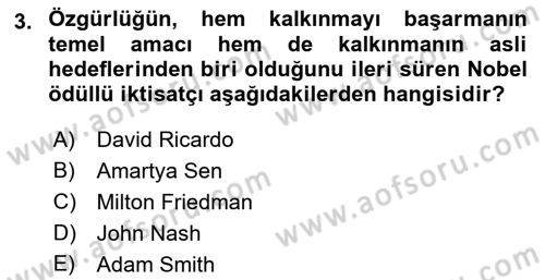 İktisadi Kalkınma Dersi 2019 - 2020 Yılı (Final) Dönem Sonu Sınav Soruları 3. Soru