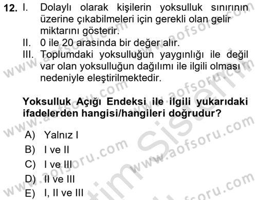 İktisadi Kalkınma Dersi 2020 - 2021 Yılı Yaz Okulu Sınav Soruları 12. Soru