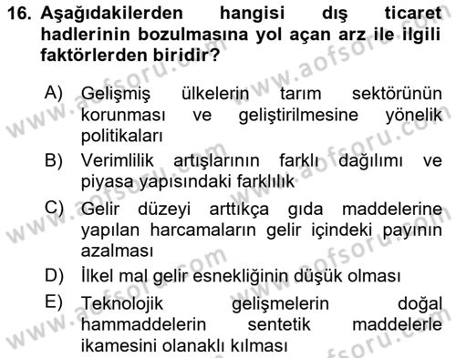 İktisadi Kalkınma Dersi 2020 - 2021 Yılı Yaz Okulu Sınav Soruları 16. Soru