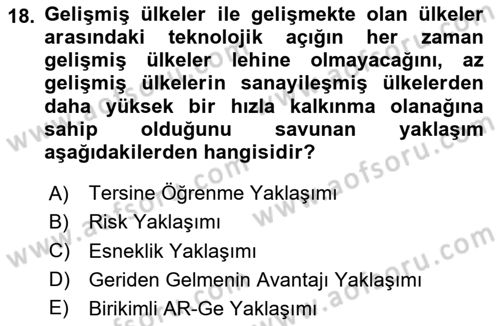 İktisadi Kalkınma Dersi 2020 - 2021 Yılı Yaz Okulu Sınav Soruları 18. Soru