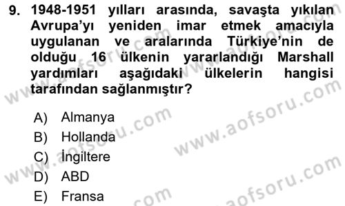 İktisadi Kalkınma Dersi 2020 - 2021 Yılı Yaz Okulu Sınav Soruları 9. Soru