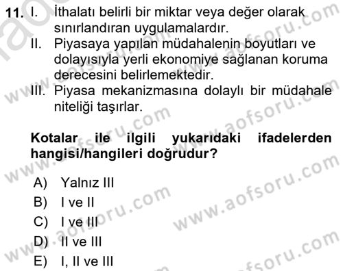 İktisadi Kalkınma Dersi 2021 - 2022 Yılı (Vize) Ara Sınav Soruları 11. Soru