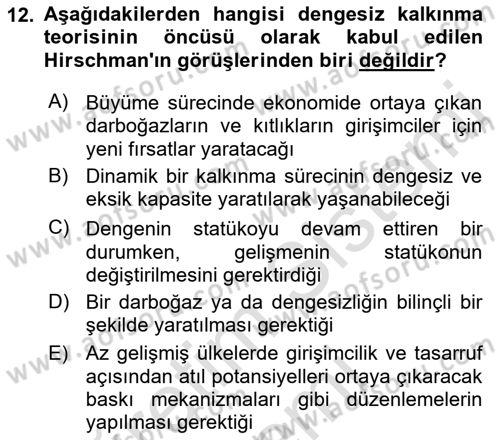 İktisadi Kalkınma Dersi 2021 - 2022 Yılı (Vize) Ara Sınav Soruları 12. Soru