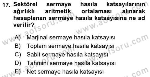 İktisadi Kalkınma Dersi 2021 - 2022 Yılı (Vize) Ara Sınav Soruları 17. Soru