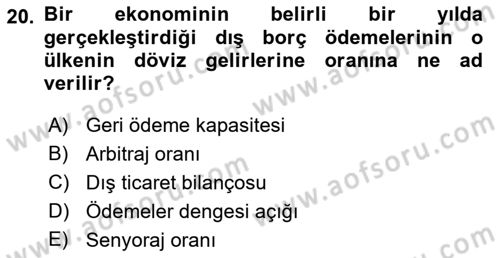 İktisadi Kalkınma Dersi Ara Sınavı Deneme Sınav Soruları 20. Soru