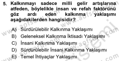 İktisadi Kalkınma Dersi Ara Sınavı Deneme Sınav Soruları 5. Soru