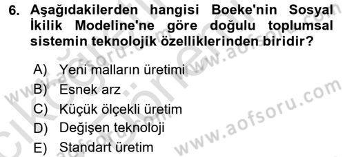İktisadi Kalkınma Dersi 2021 - 2022 Yılı (Vize) Ara Sınav Soruları 6. Soru