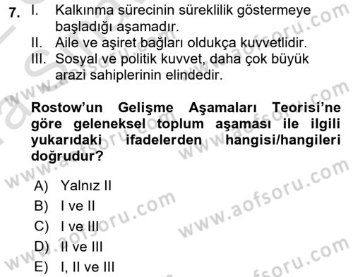 İktisadi Kalkınma Dersi Ara Sınavı Deneme Sınav Soruları 7. Soru